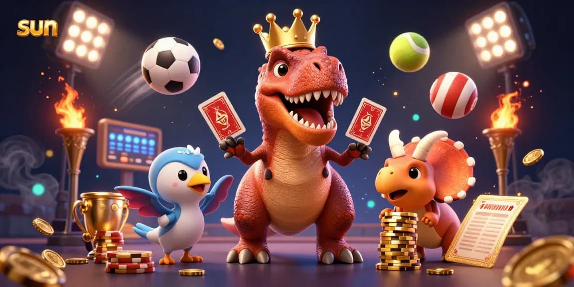 Engaging scene of a T-Rex and friends enjoying a thrilling sun-themed casino game action.