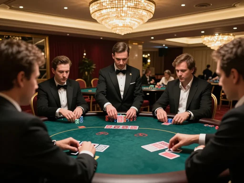 Players engaging in a strategic poker game at the elegant Divinity Spa Center casino, showcasing high-stakes action and luxury