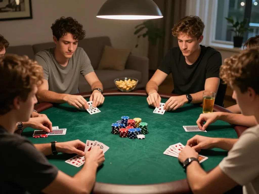 Friends engaging in social gambling at a poker night, exemplifying strategies for slot gacor hari ini.