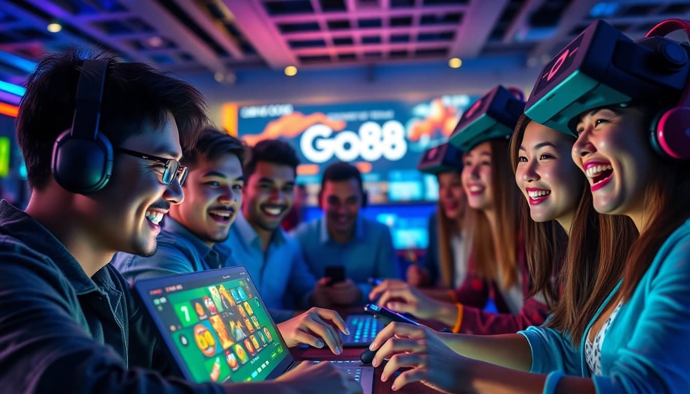 Experience the thrill of online gaming at go88.bio with enthusiastic players enjoying a modern interface.