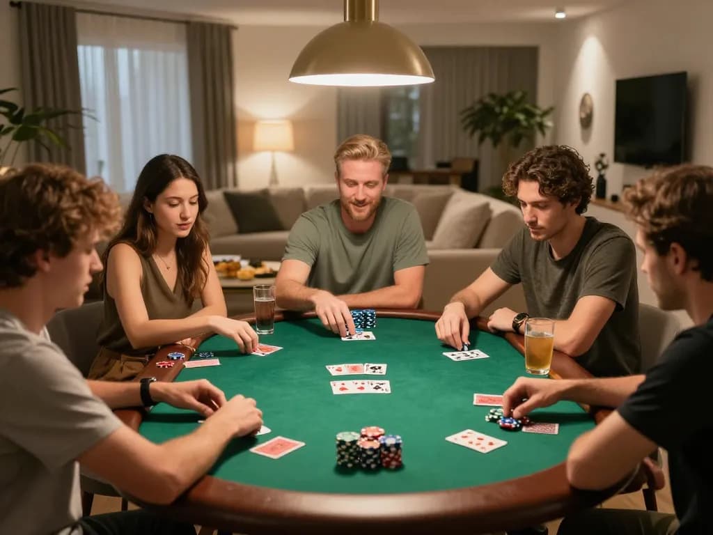 uu88 poker night excitement with friends enjoying a game in a cozy living room setting