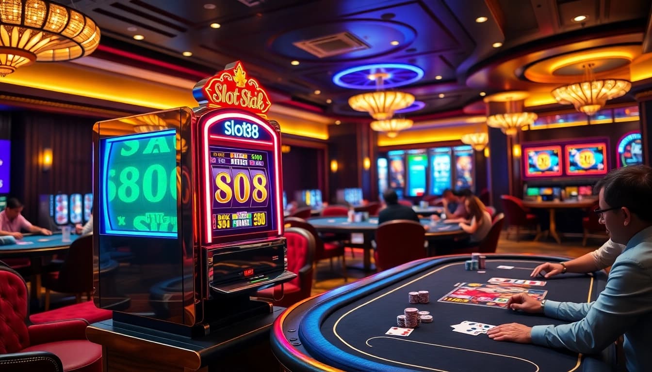 Memainkan mesin slot88 yang menarik di lingkungan kasino yang hidup.