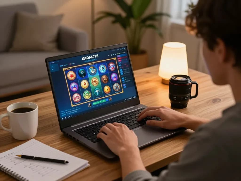 KADAL778 player immersed in exciting online slots, enjoying gaming from home.