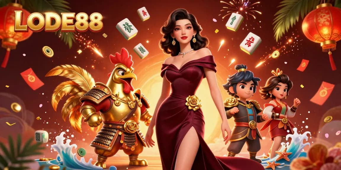 Experience the excitement of LODE88 with glamorous 3D characters in a vibrant casino scene.