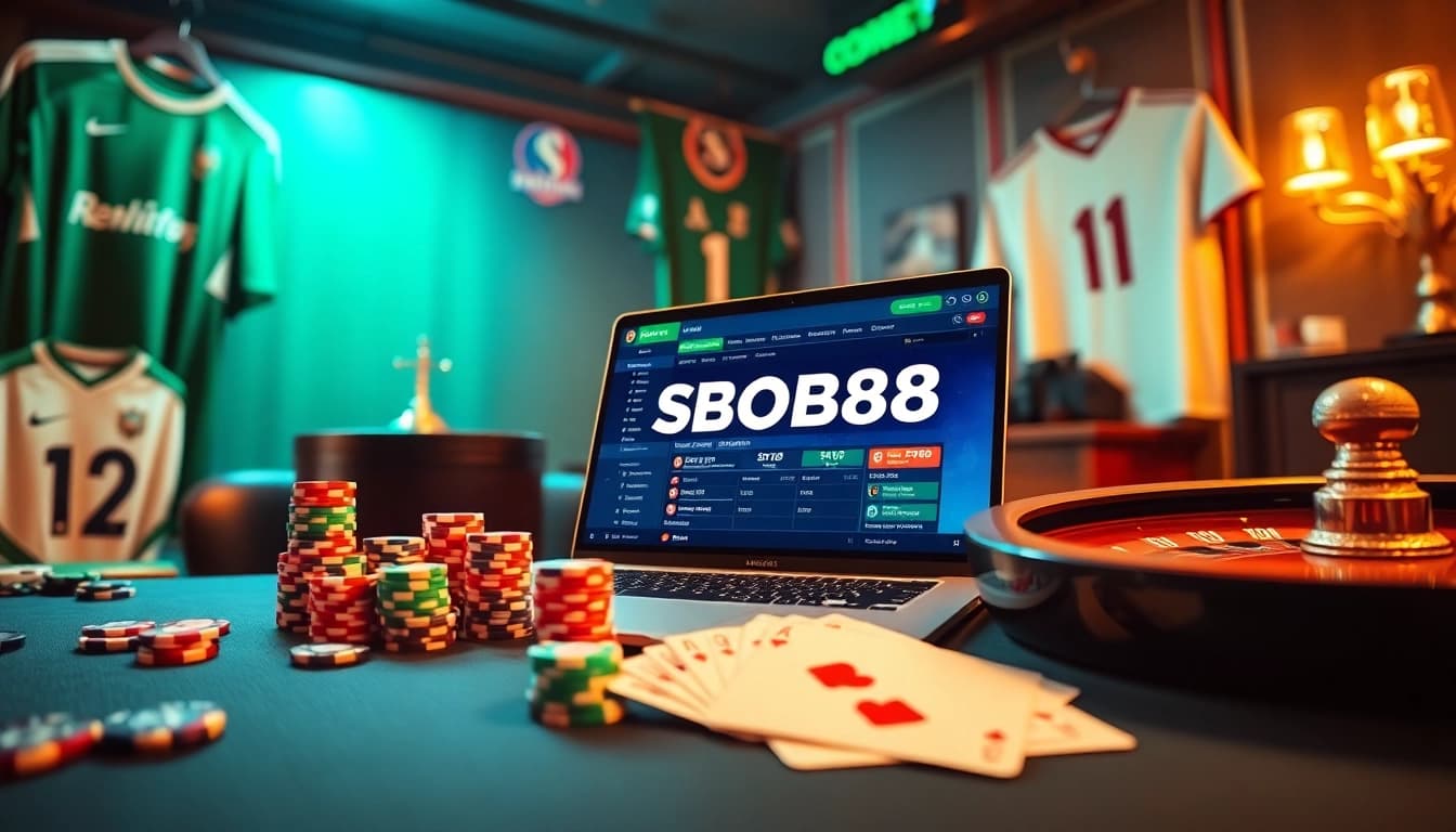Experience the excitement of Judi Bola Resmi with an upscale online gambling setup featuring poker chips and a roulette wheel.