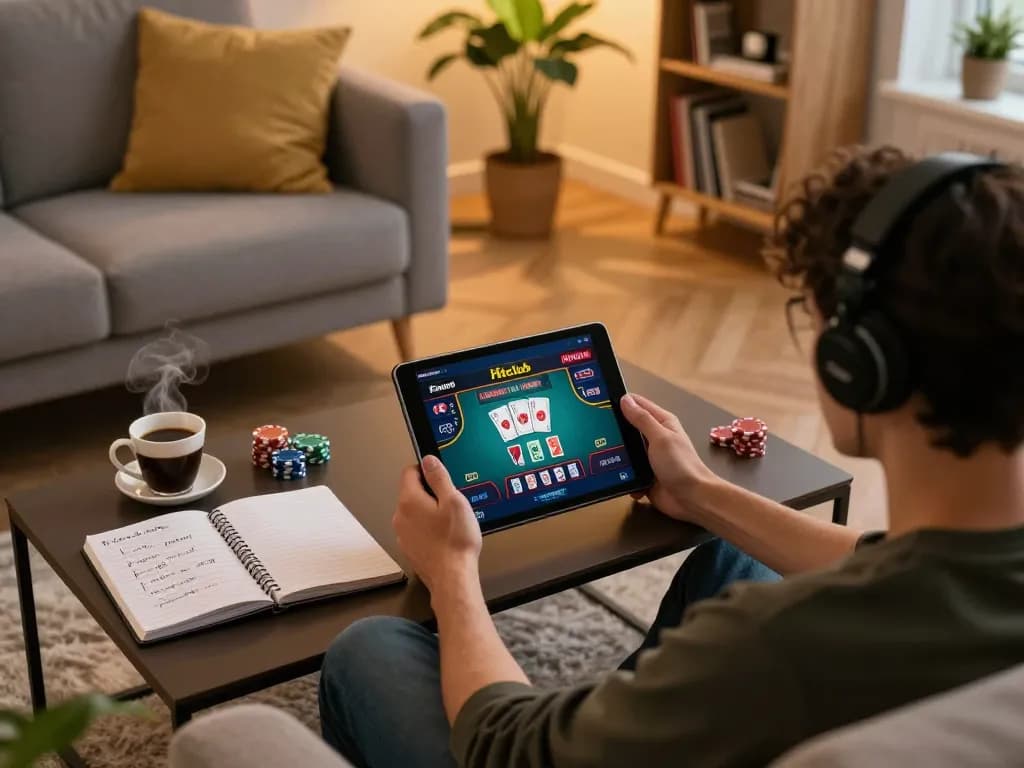 Engaging moment at Hitclub online casino, showcasing a player strategizing on tablet.