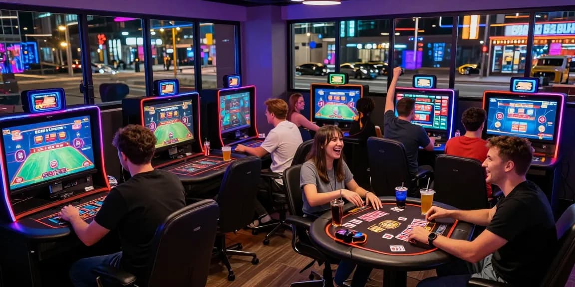 Players enjoying immersive experience at credit card casinos in a vibrant gaming lounge.