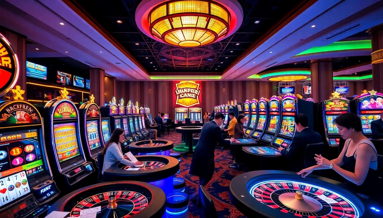 Exciting casino action at https://lv88.ltd/ featuring luxurious gaming tables and vibrant lights.