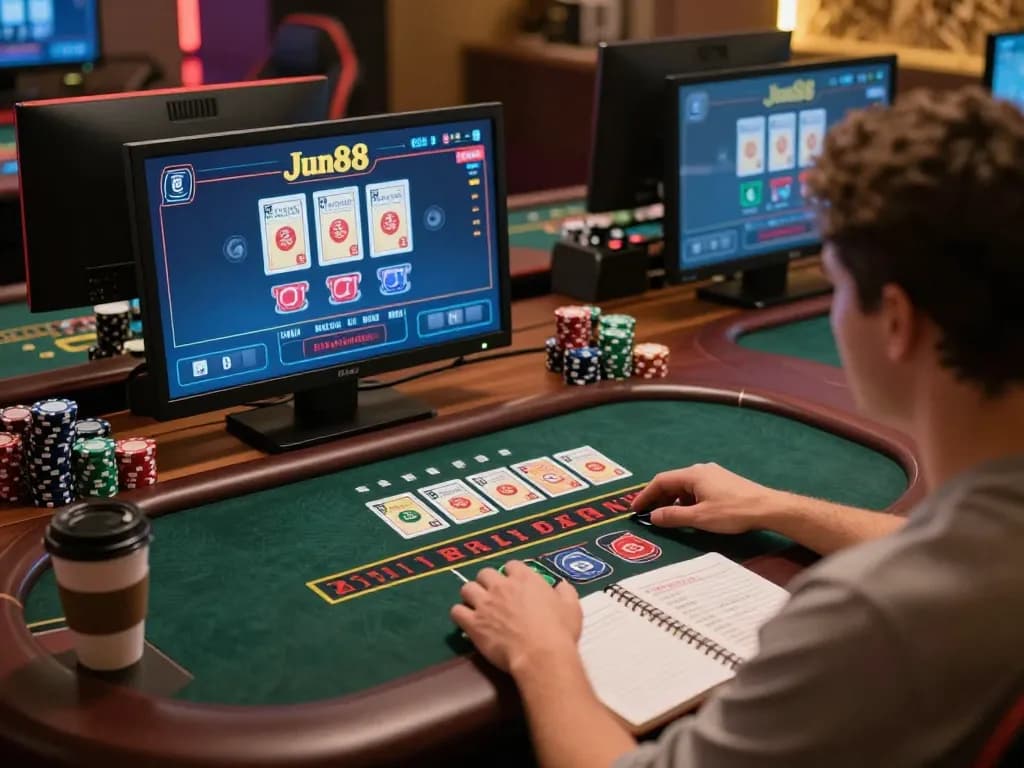 Player engaging in live dealer blackjack at Jun88, showcasing immersive online gaming experience.