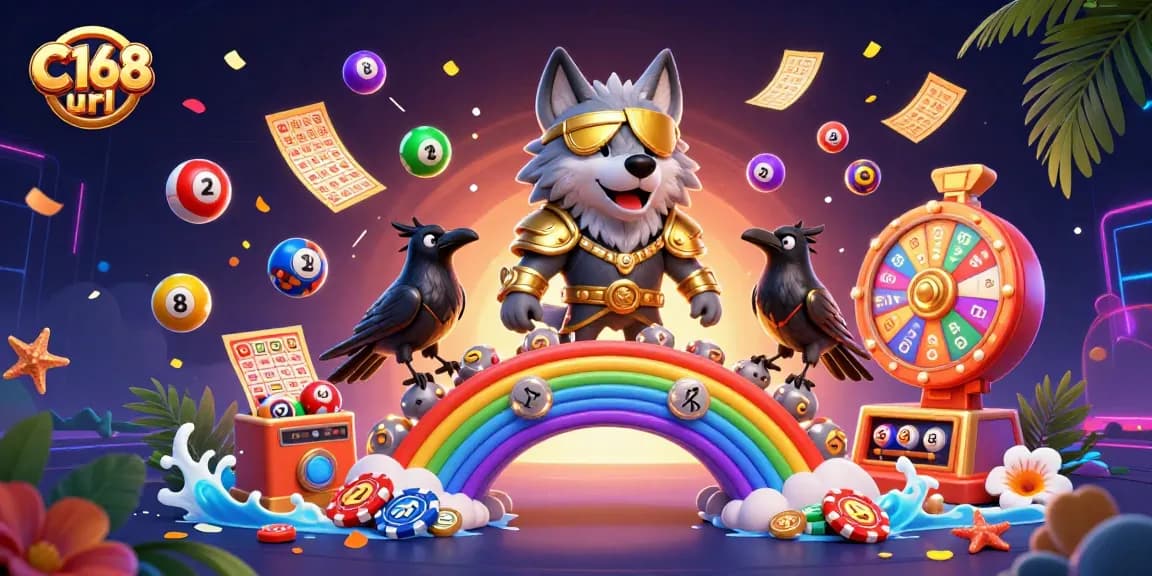 Engage with C168 url's thrilling lottery action featuring a mythical casino scene with vibrant elements.
