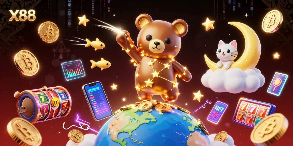 Play thrilling games at x88 while the constellation bear scoops coins from Earth with shooting star fish.
