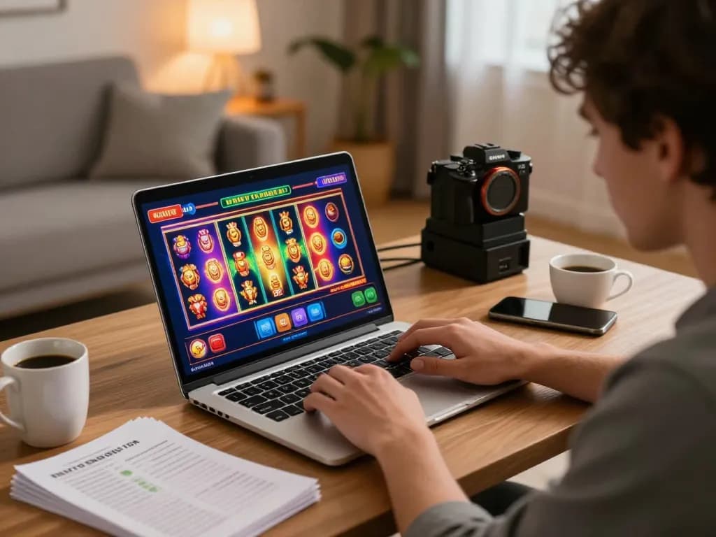 Playing slots on 99ok from a cozy home setup with coffee and strategy notes.