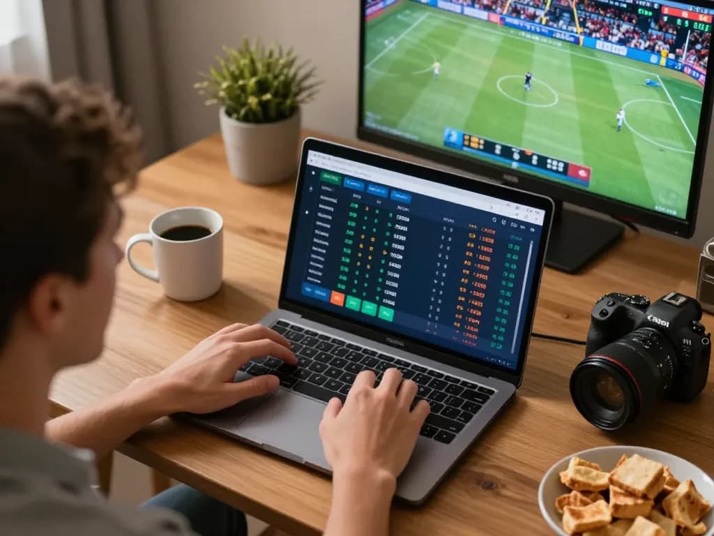 Engaging in ku win sports betting from home while tracking live game odds and stats.