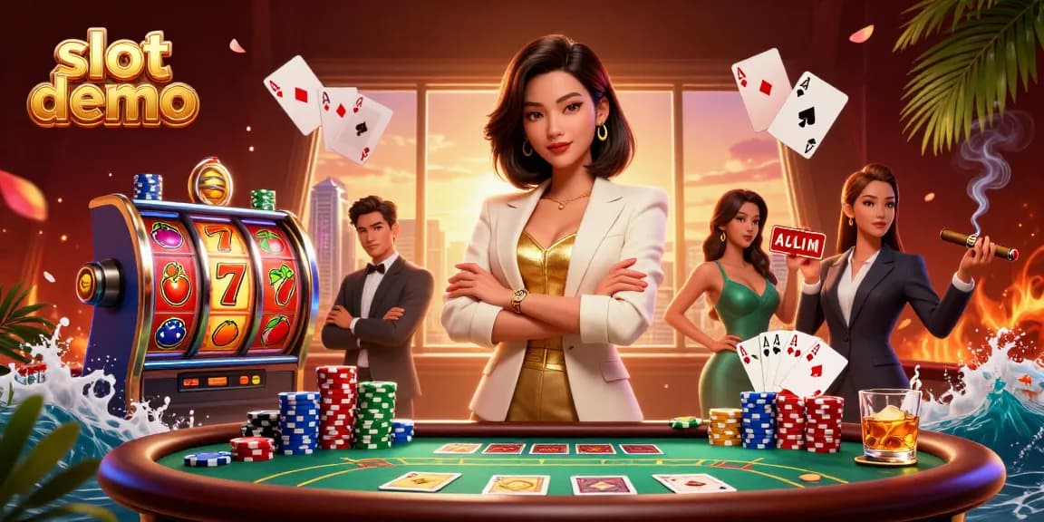 Engage with the vibrant slot demo showcasing a powerful businesswoman in a dynamic casino setting.