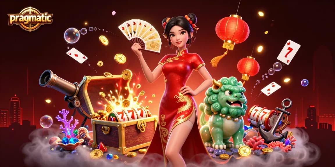 Engage with pragmatic slots action featuring vibrant characters amidst a treasure explosion.