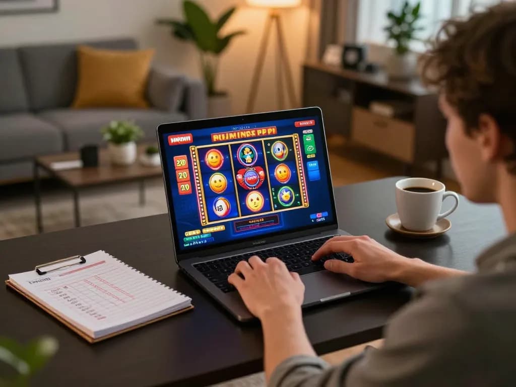 Engaging moment with 7m slot machine game on laptop screen, showcasing vibrant gameplay and betting strategies.