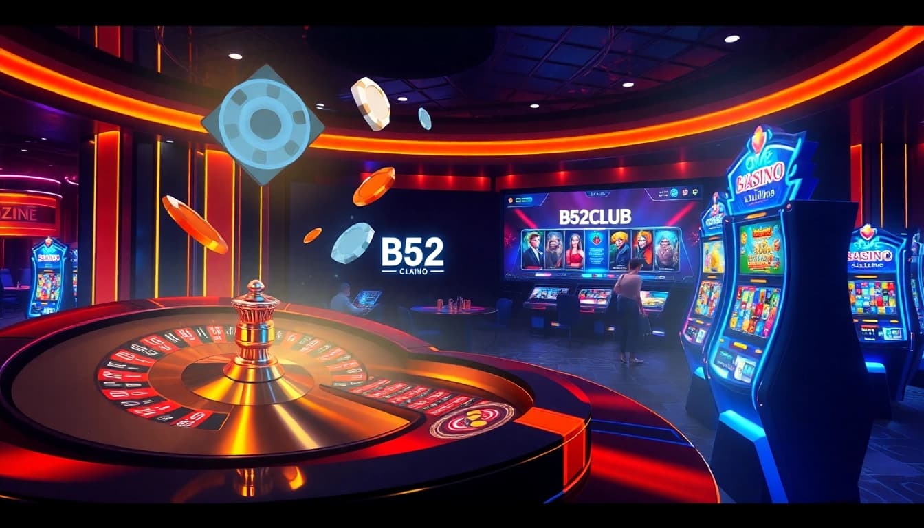 Engaging online gambling scene showcasing B52CLUB with dynamic games and vibrant casino elements.