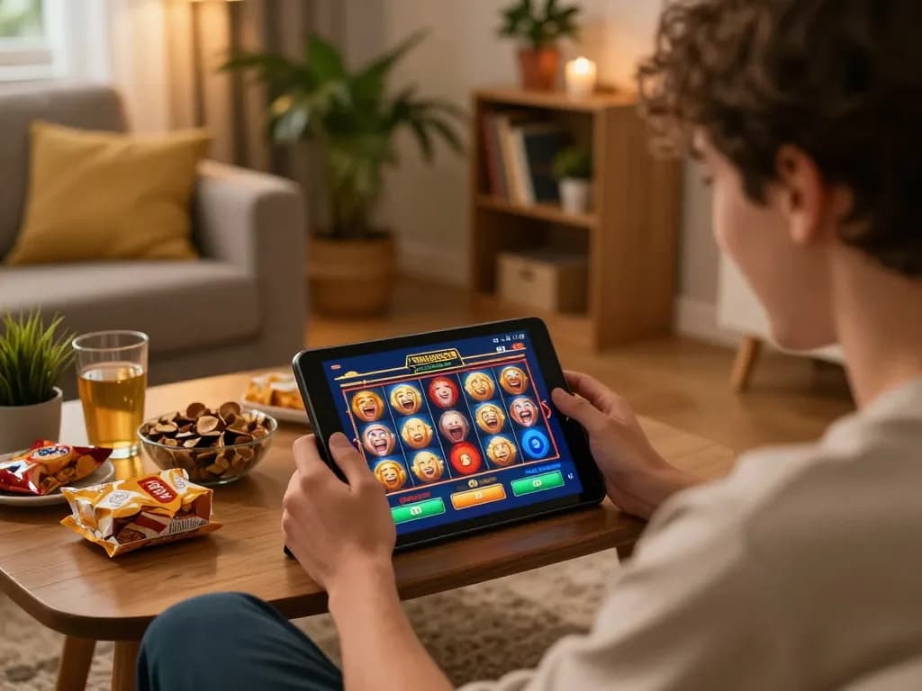Player celebrating a win while playing a Pragmatic Slot game on a tablet in a cozy home setting