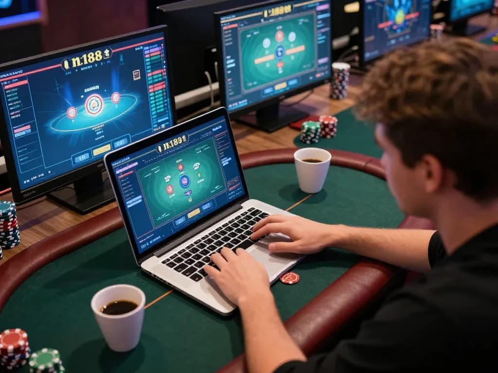 Engaging poker gameplay on n188's platform with intense focus and strategic decisions
