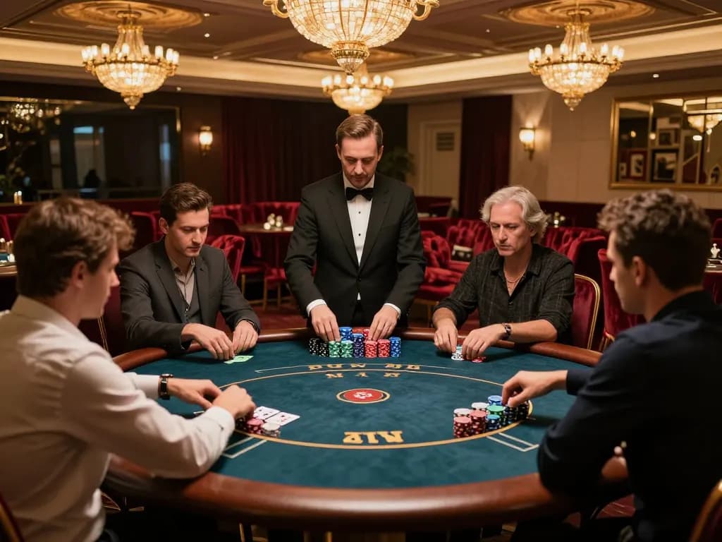 Players enjoying high-stakes poker at 88xx's exclusive VIP gaming lounge, showcasing luxurious decor.