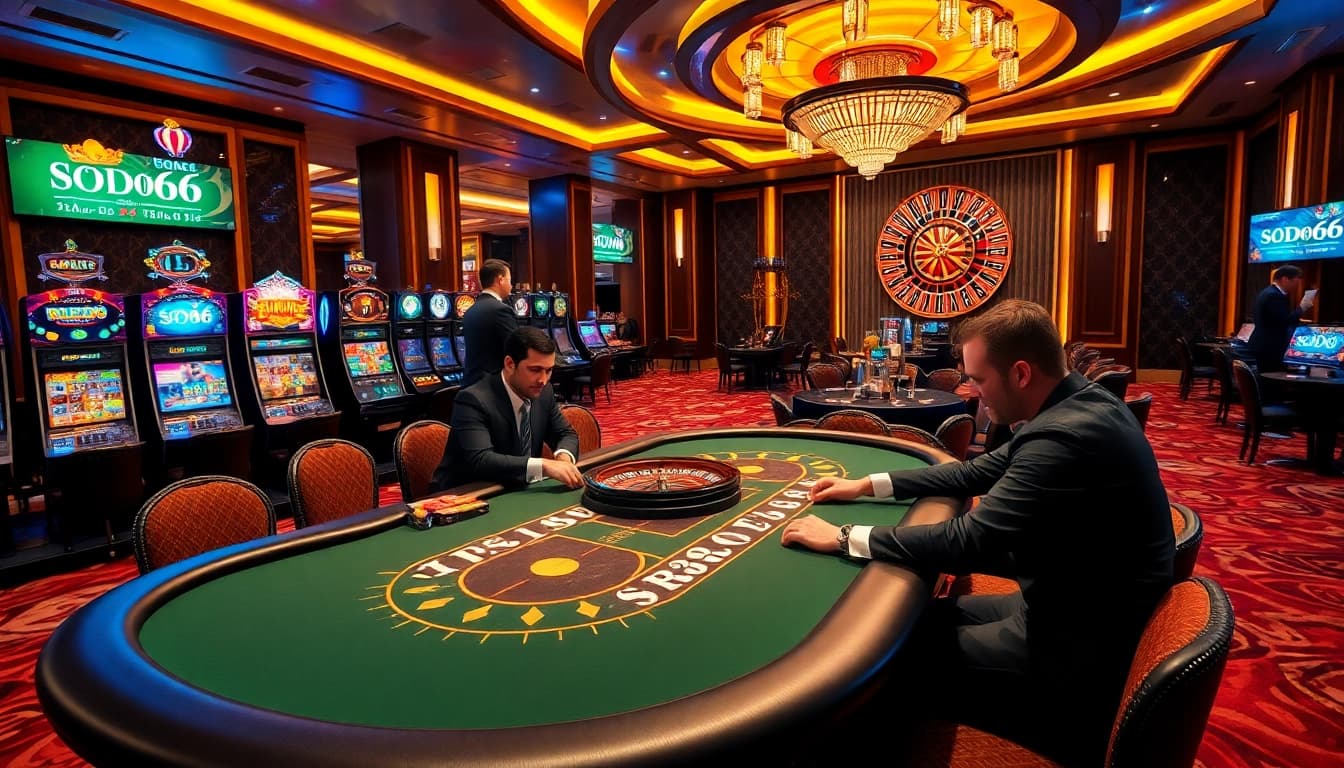 SODO66 players enjoying an exhilarating poker game in a luxurious casino.