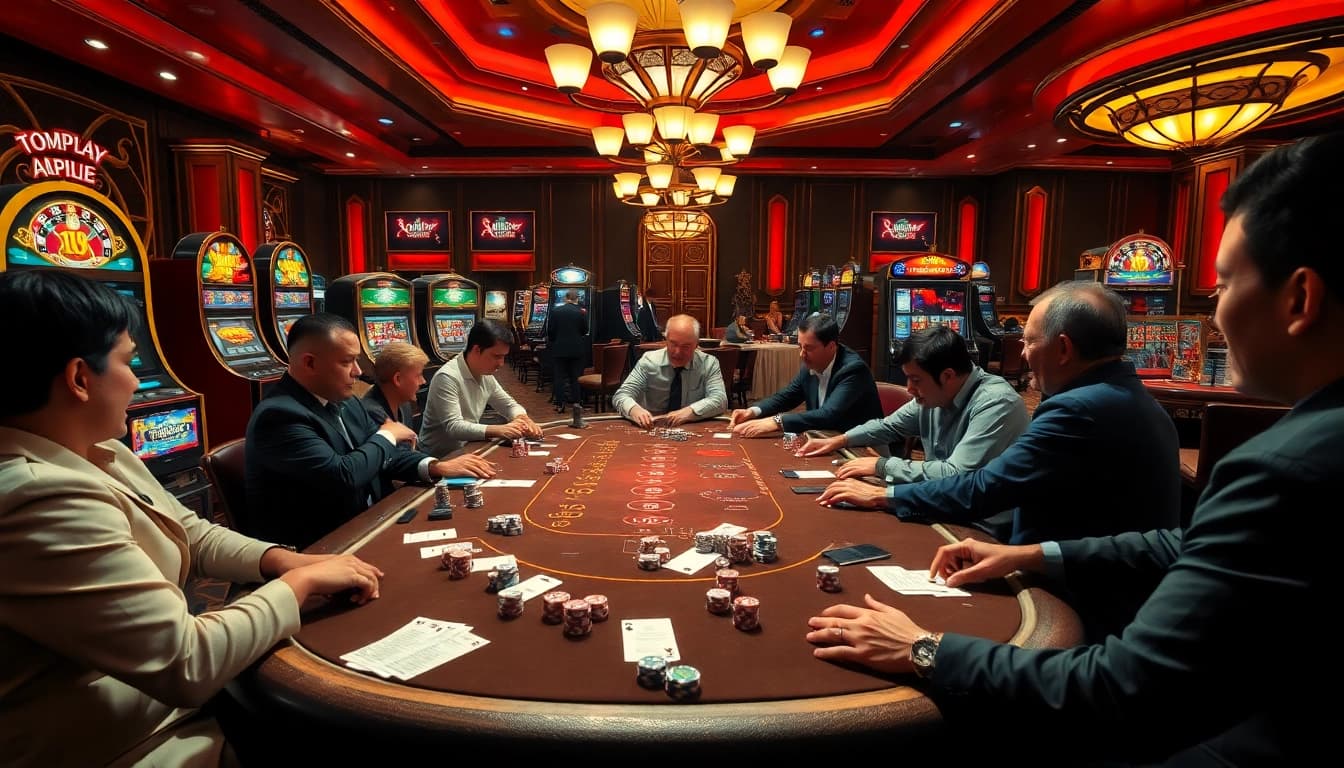 SODO66 players enjoying a thrilling card game at a luxurious casino table.