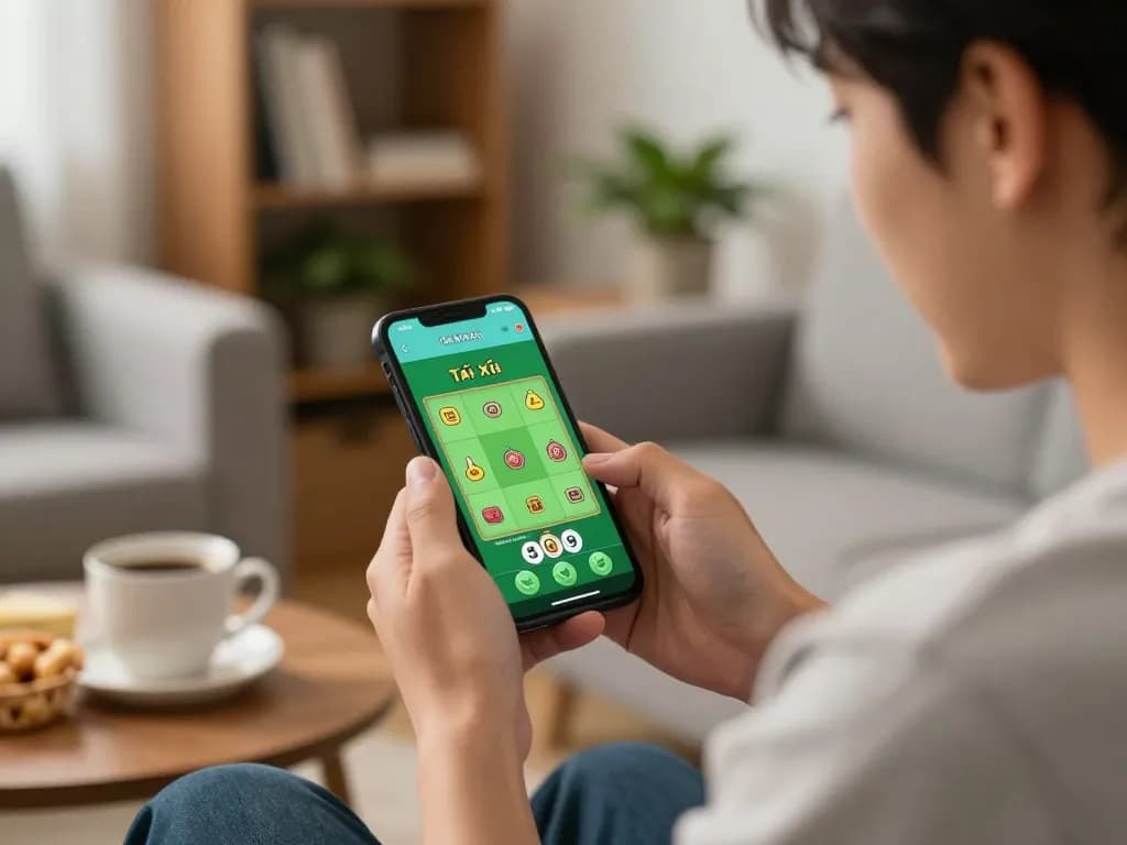 Engaging with the app tài xỉu online uy tín on a smartphone, showcasing live gameplay with excitement.