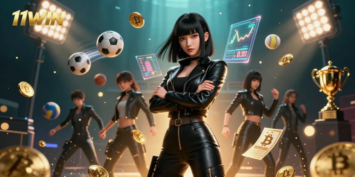 Experience winning moments at 11WIN with a stunning Asian woman in a futuristic casino scene.