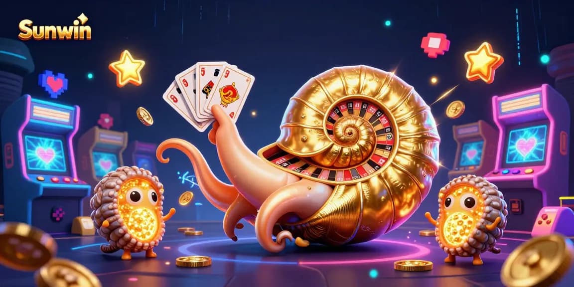 Engage in thrilling games at Sunwin with a vibrant 3D illustration showcasing a dynamic casino scene.