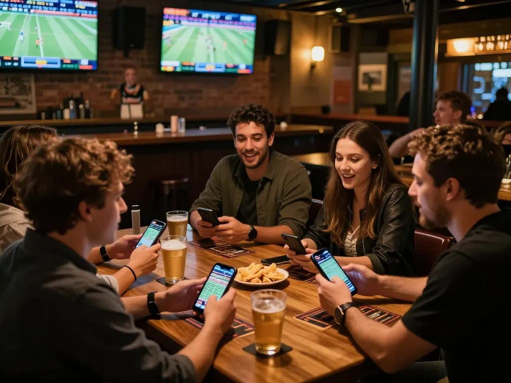 Exciting sports betting scene showcasing friends engaging with trang chủ BL555 while placing bets in a lively atmosphere