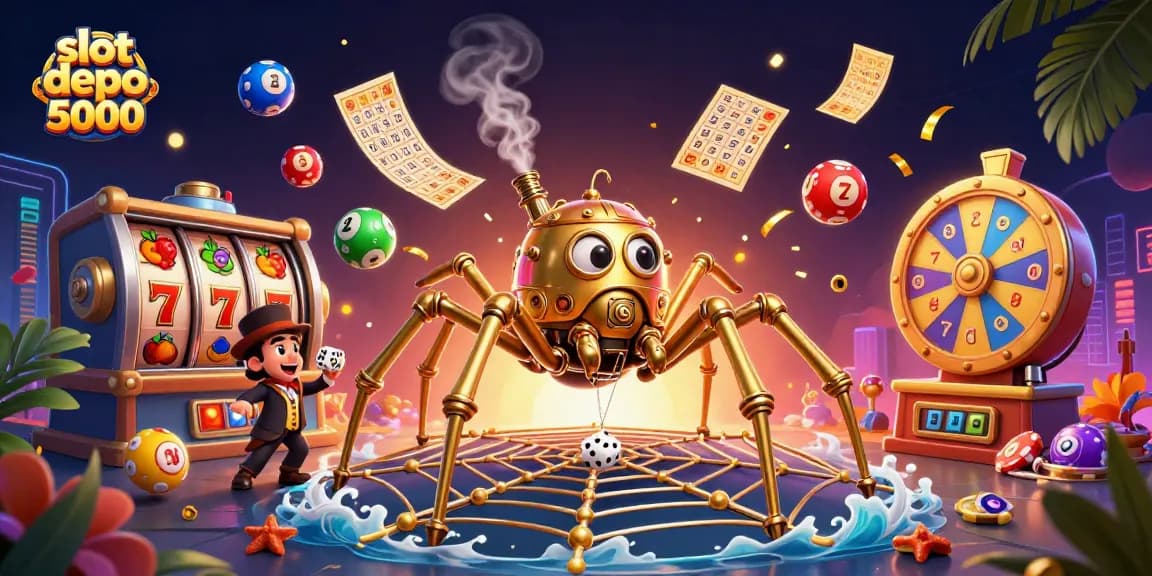 Experience the thrill with slot depo 5000, showcasing vibrant jackpot reels and exciting casino elements.