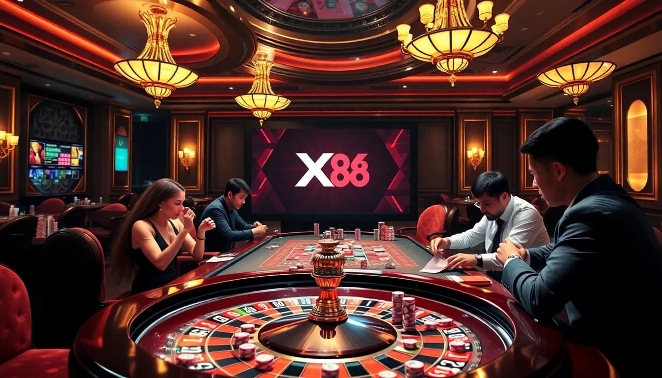 Players enjoying the exhilarating atmosphere at XX 88 casino tables, engaging in thrilling games.