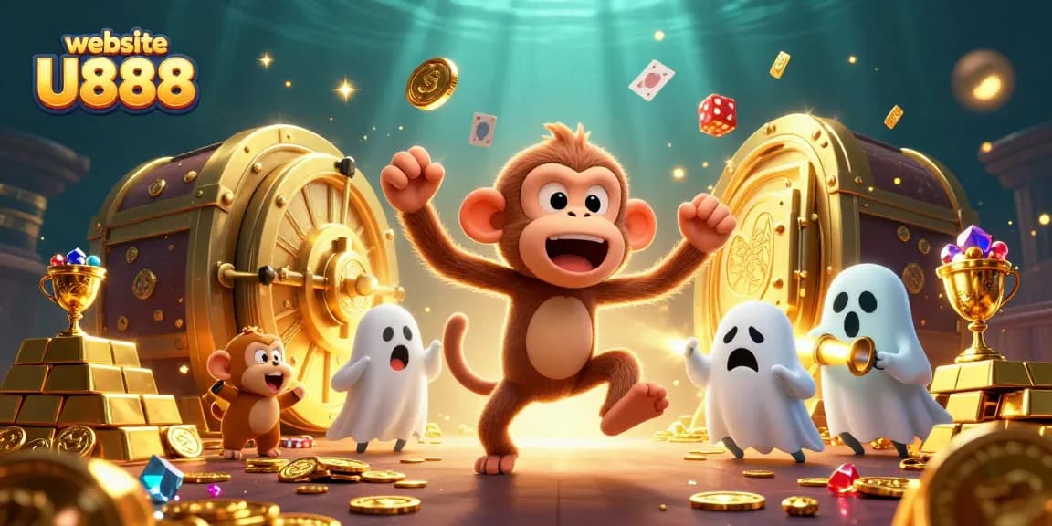 Experience thrilling gameplay at website U888 with an engaging 3D casino scene featuring a playful ghost.