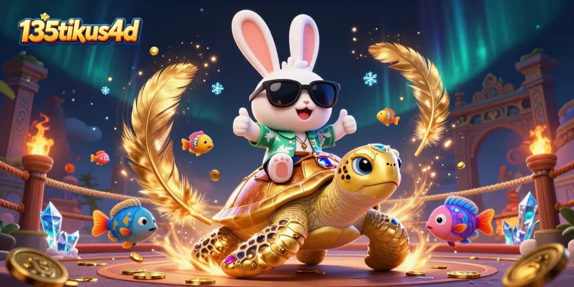 Bet on 135tikus4d with the lucky rabbit and golden turtle in a vibrant, colorful scene.