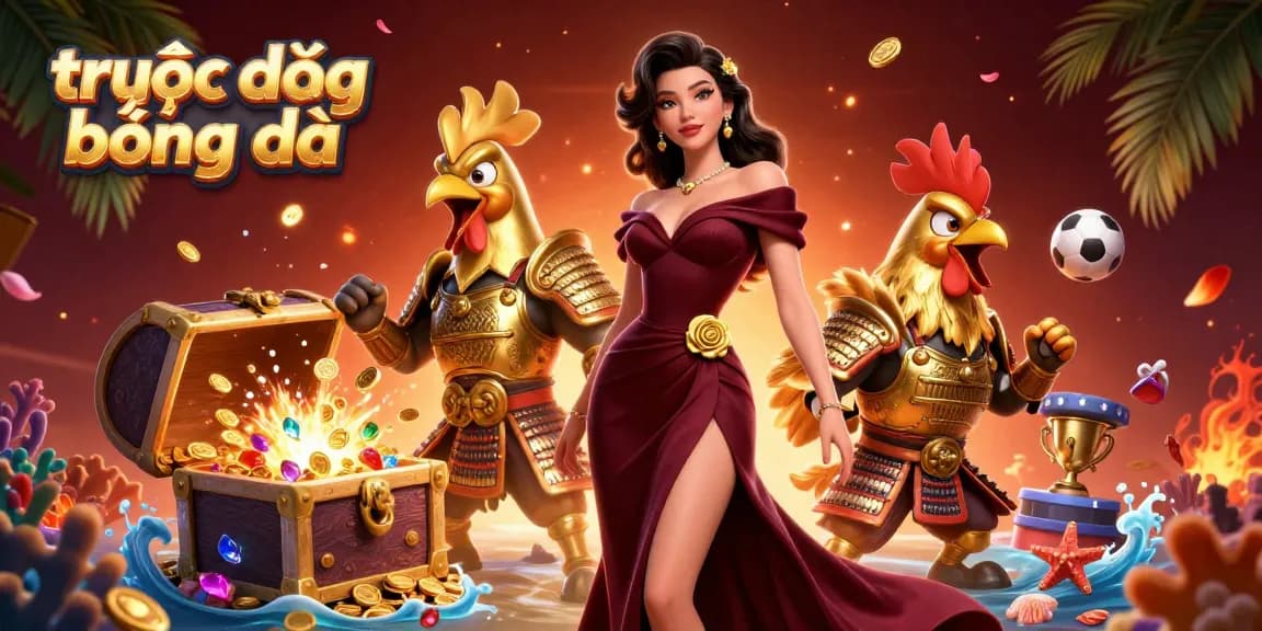 Experience thrilling trực tiếp bóng đá with vibrant 3D digital art illustrating a glamorous woman and a golden rooster.