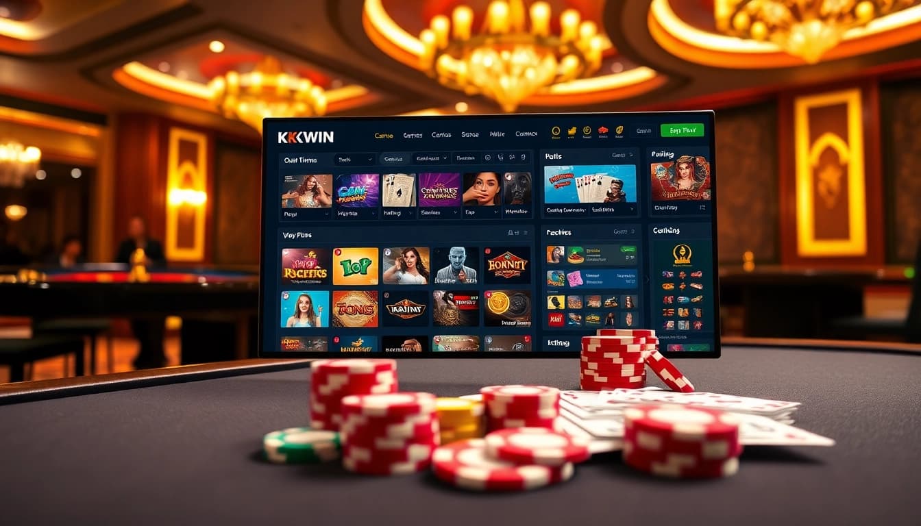 Excited players engaging with Kkwin's online casino interface featuring vibrant gambling elements.