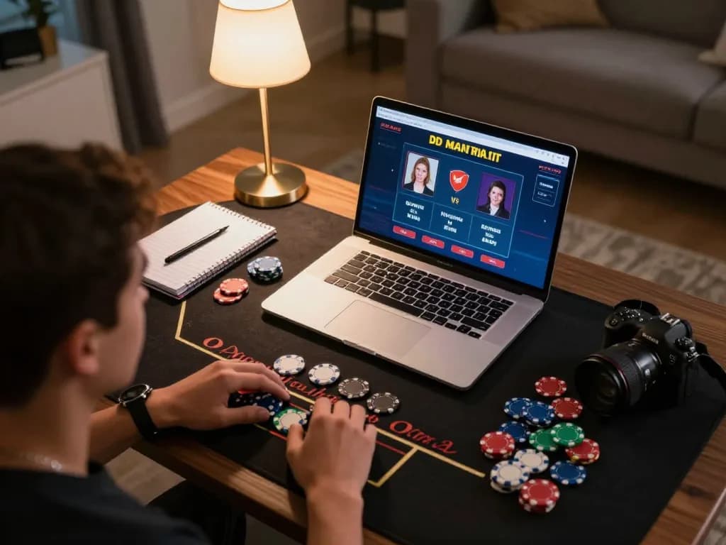 Engaging online gambling setup at https://lv88cha.com/ with a player strategizing during live dealer blackjack