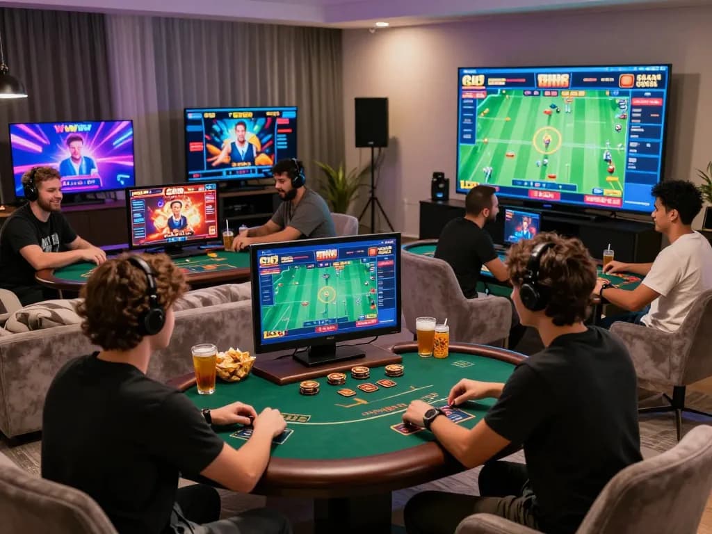 Excited players engaging with various SC8888 online games in a cozy atmosphere.
