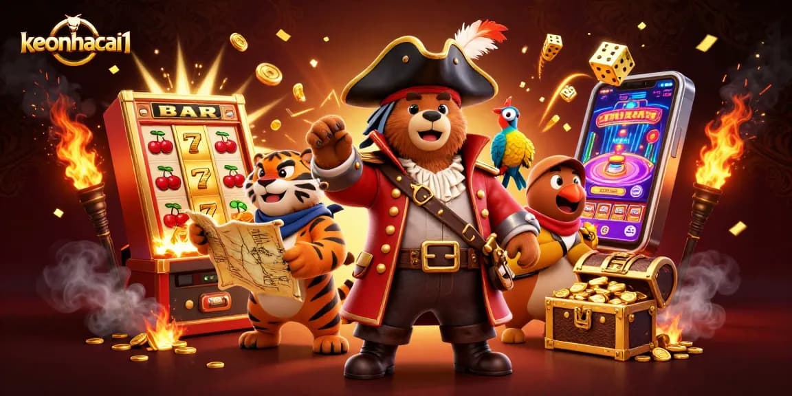 Engage with the exciting keonhacai1 casino scene featuring a lively bear captain and dynamic game elements.