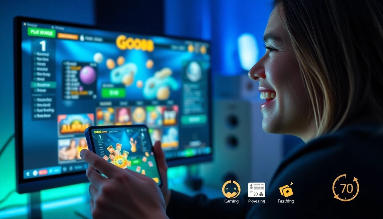 Interactive GO88 gaming platform displayed on mobile and desktop screens, showcasing vibrant game graphics and secure transactions.