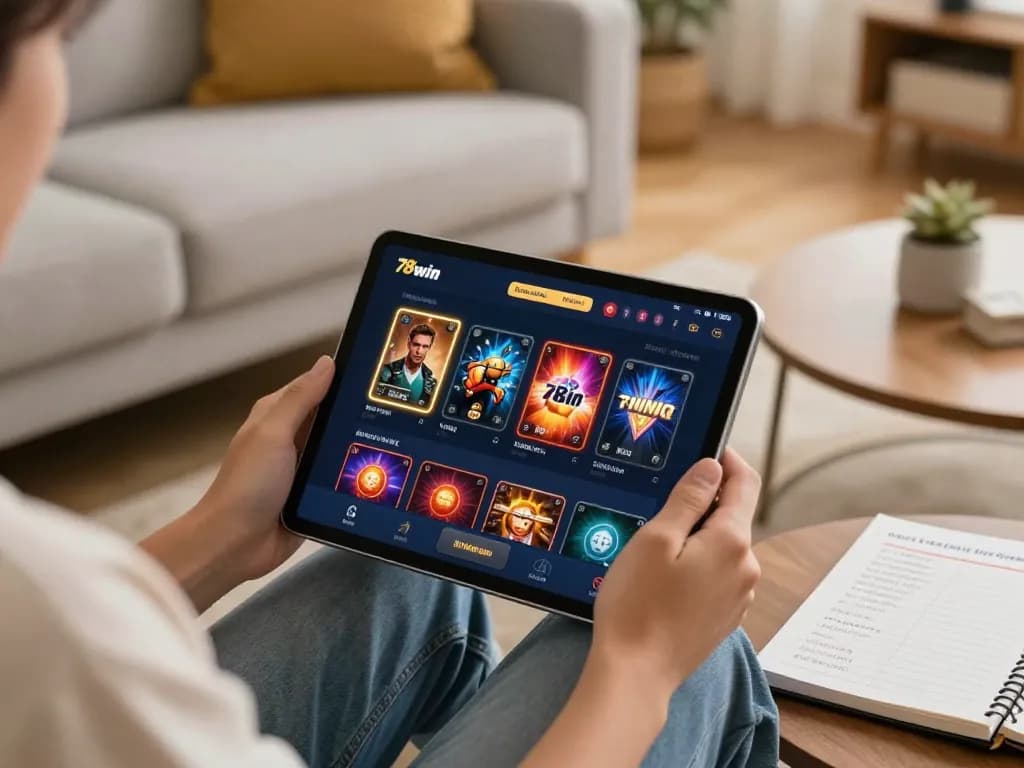Engaging online gaming experience with 78win on tablet, showcasing vibrant casino interface.