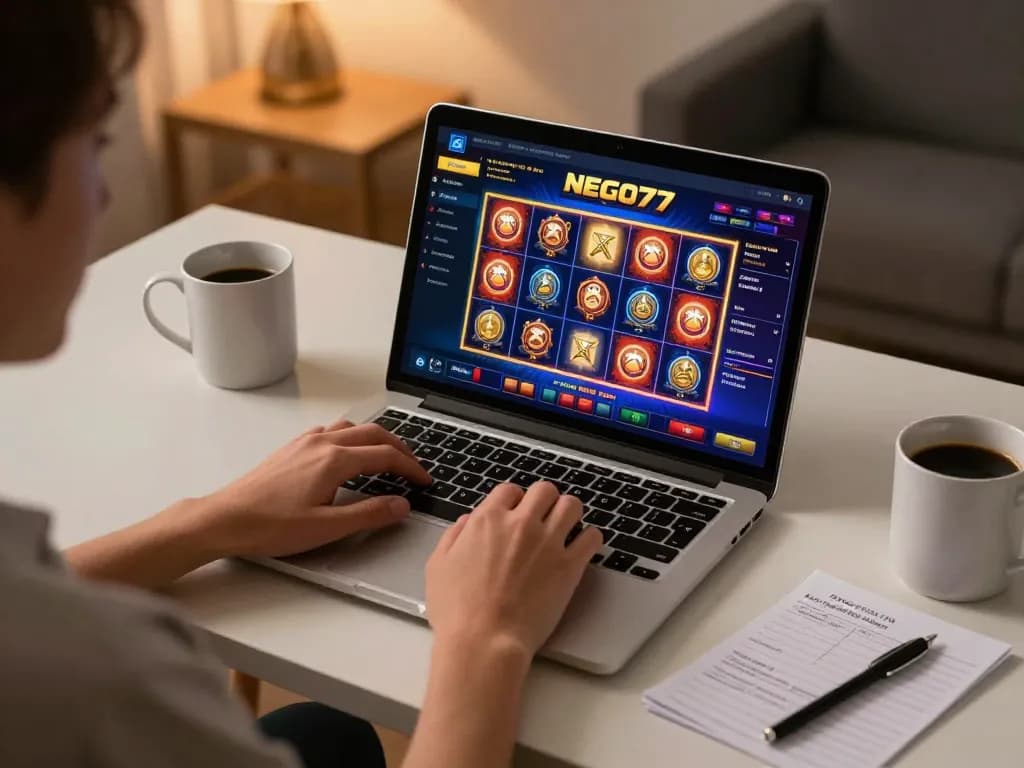 Engaging in online gaming with NEGO77, showcasing casino interface and strategy notes.