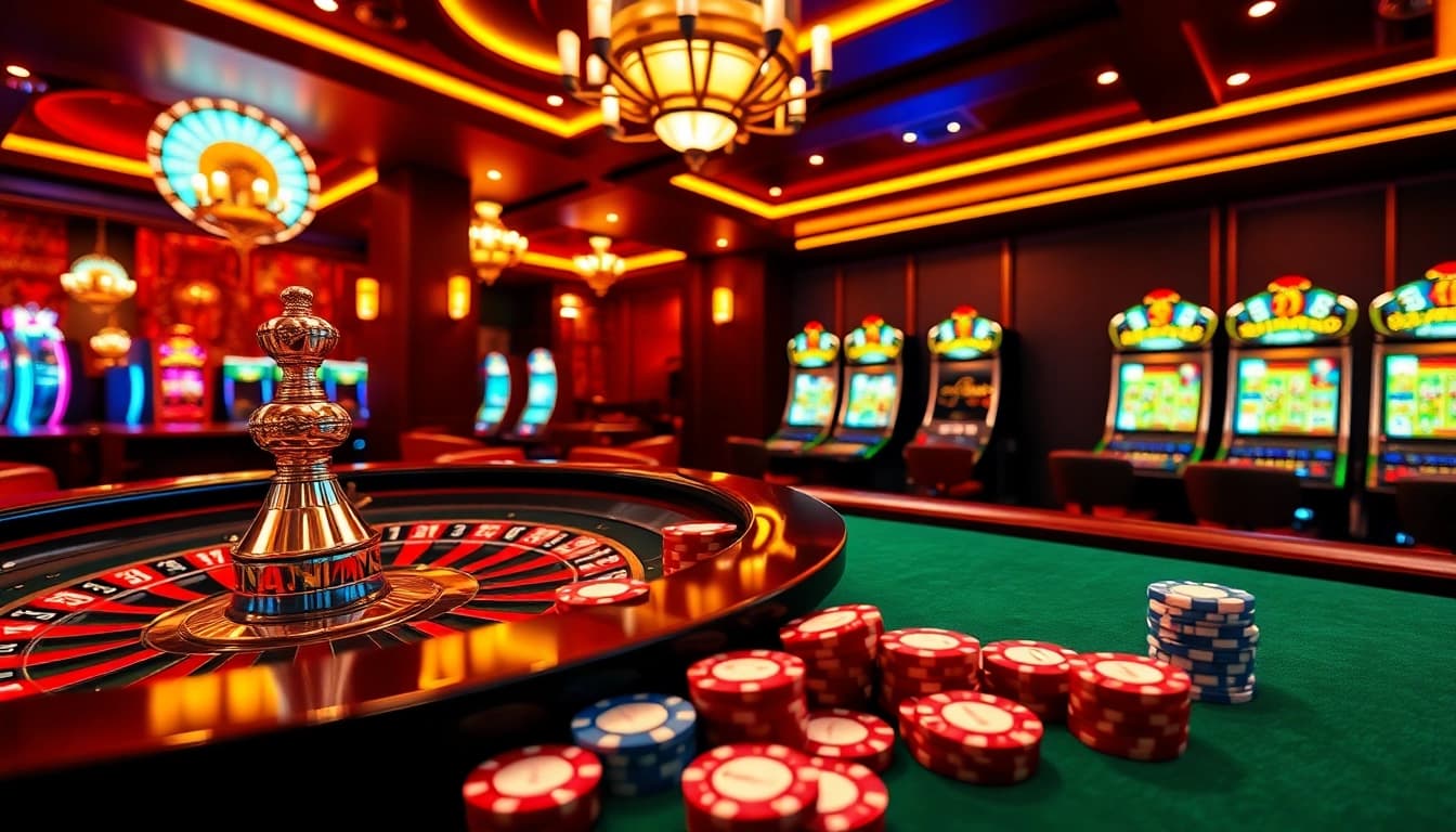 Experience thrilling gameplay at amanahtoto online, featuring vibrant casino elements and luxurious atmosphere.