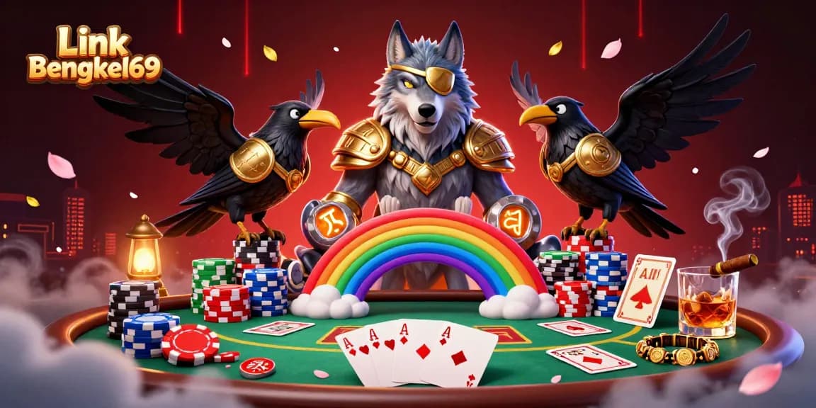 Experience the excitement of Link Bengkel69 with a vibrant 3D gaming scene capturing casino energy vividly.