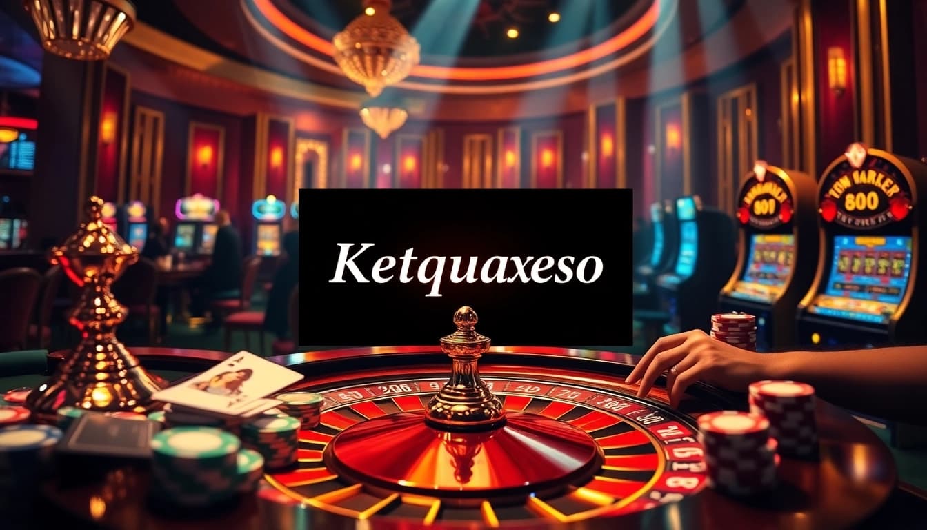 Ketquaxoso results displayed in a luxurious casino scene with poker chips, cards, and a roulette wheel.