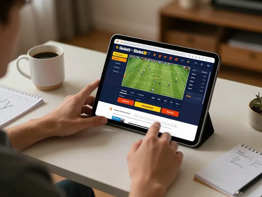 Sbobet88 login interface on tablet during an online sports betting session, showcasing user-friendly betting options.