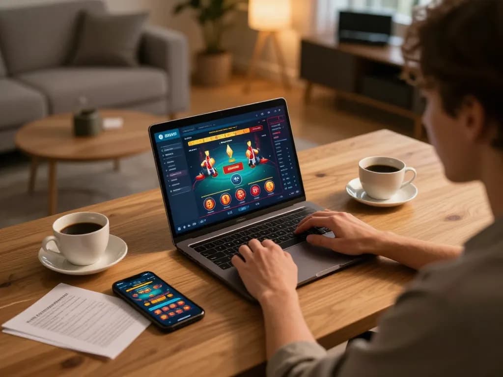 Engaging online gaming session at home with TG88 casino interface on display.