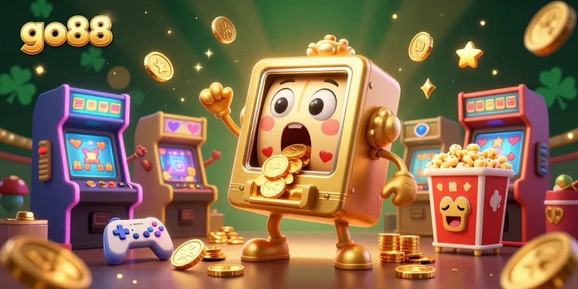 Engage with go88's vibrant gaming adventure featuring dynamic slot machines celebrating jackpots amidst colorful arcade themes.