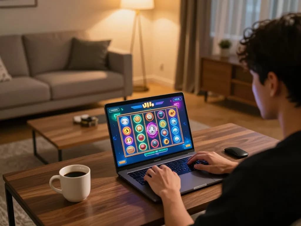Playing Jili games on a laptop in a cozy home setup with warm lighting and engaging graphics.