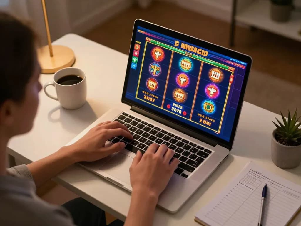 Player enjoying thrilling online casino games at 789club in a cozy home office, showcasing engaging gameplay.
